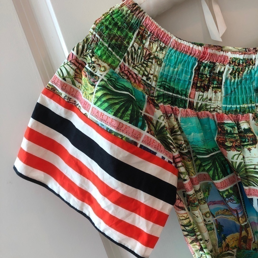 ASOS Off Shoulder Dress In Postcard And Stripe Print - Picture 5 of 16